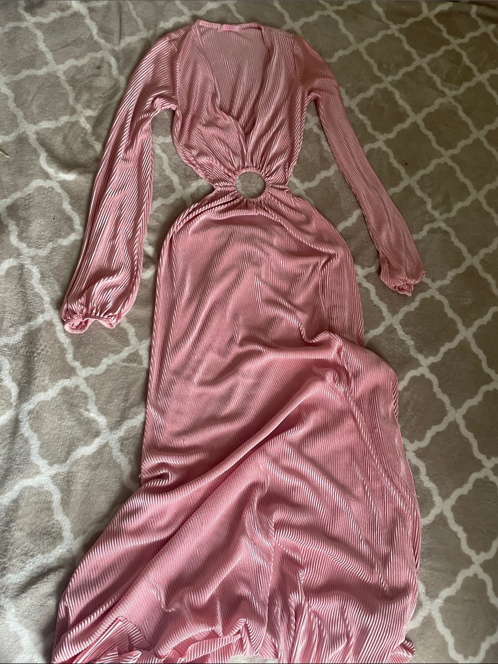 Blush Pink Long Sleeve Maxi Dress with Waist Cutout